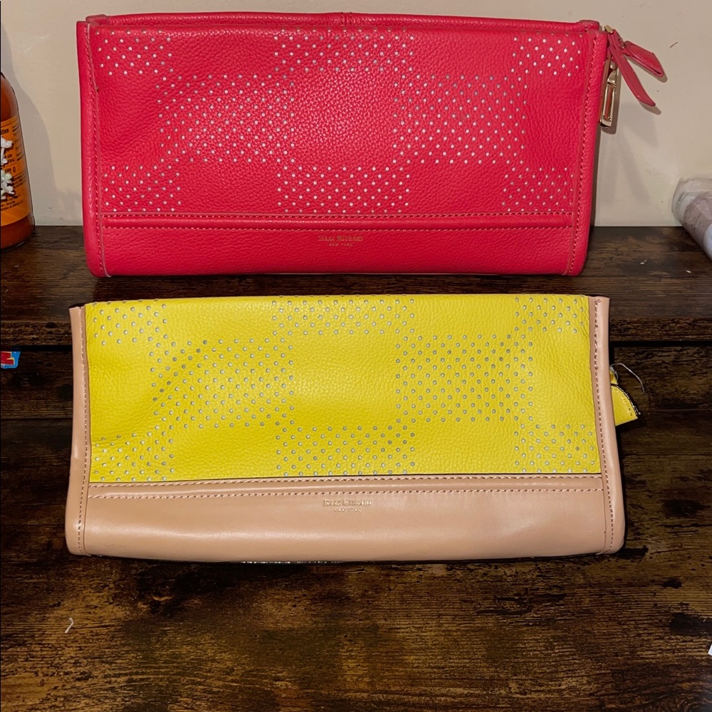 Isaac Mizrahi bundle Bold yellow and coral Leather Clutch NWOT
